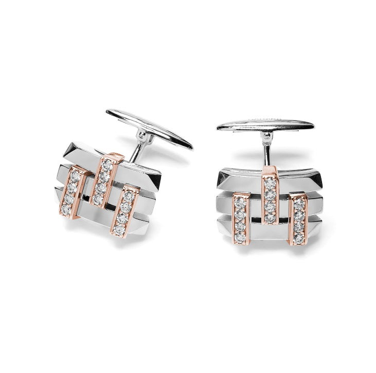 Baraka Cufflinks PS272231BRDB-60, a men's pair of cufflinks in rose and white gold set with diamonds