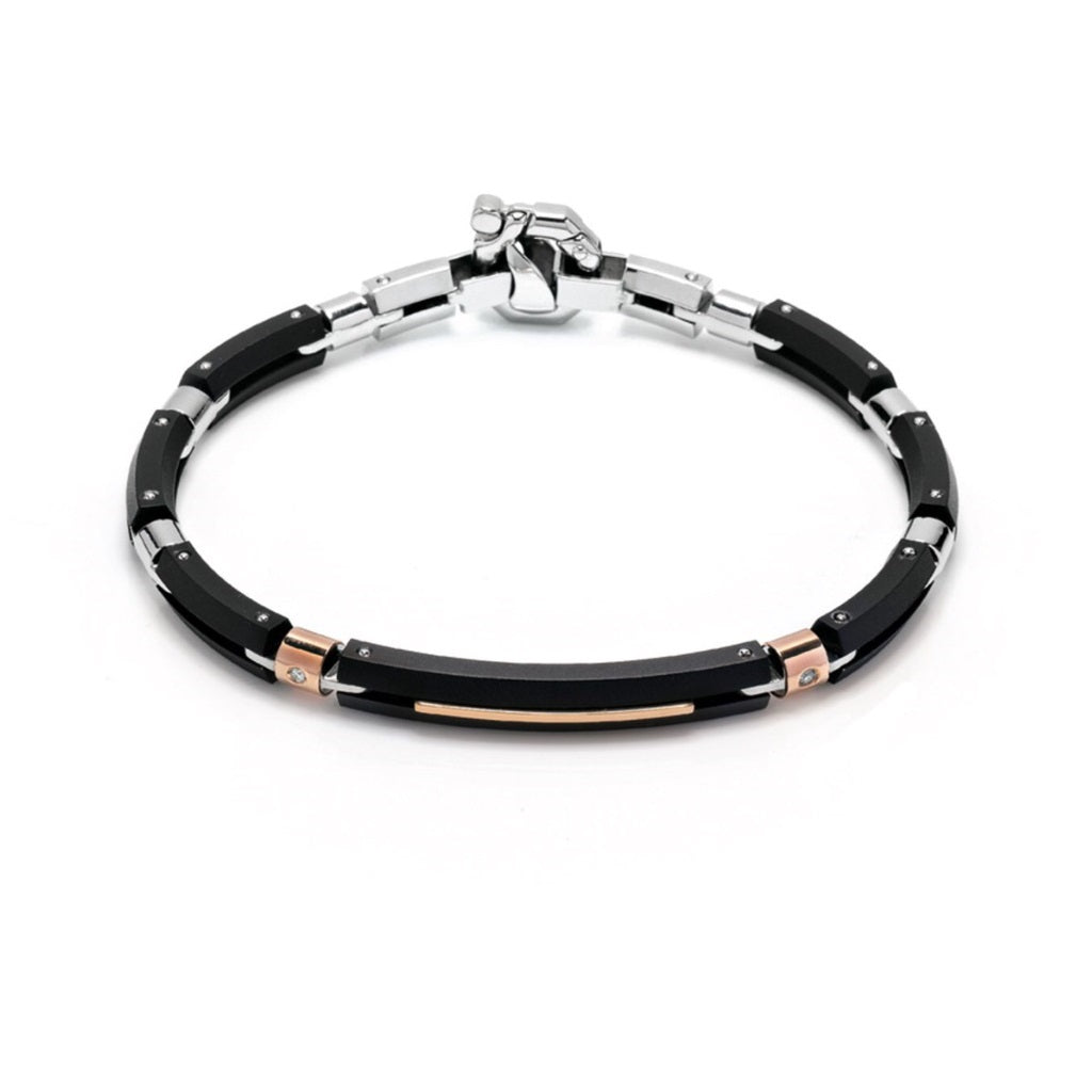 Baraka Discovery Bracelet BR221061ROAD-04, a men's bracelet in rose gold and stainless steel set with diamonds