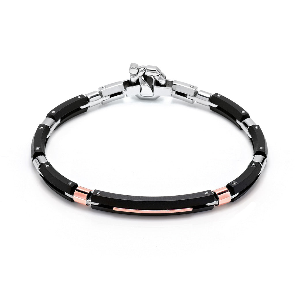 Baraka Discovery Bracelet BR221061ROAD-02, a men's bracelet in rose gold and stainless steel set with diamonds
