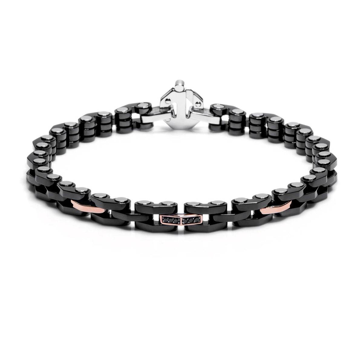 Baraka Explore Bracelet BR243021ROBN-08, a men's bracelet in rose gold and black ceramic set with diamonds