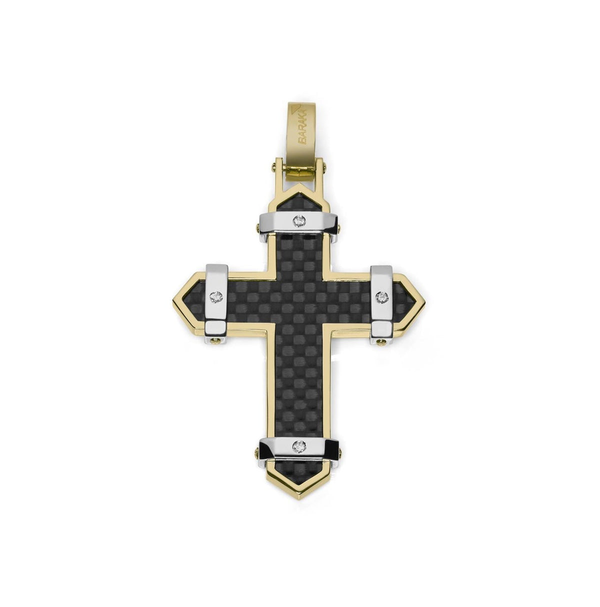 Baraka Fiber Cross CR291101GBCO-04, a men's cross in white and yellow gold and carbon fibre set with diamonds