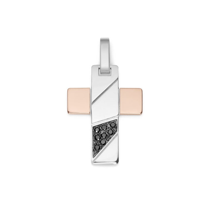 Baraka Logo Cross CR311001RODN-08, a men's cross in rose and white gold set with diamonds
