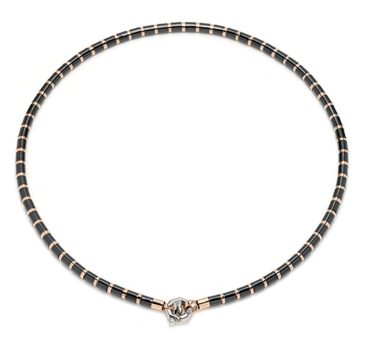 Baraka Snake Chain GC215151ROCN-02, a men's chain in rose and white gold and black ceramic set with diamonds