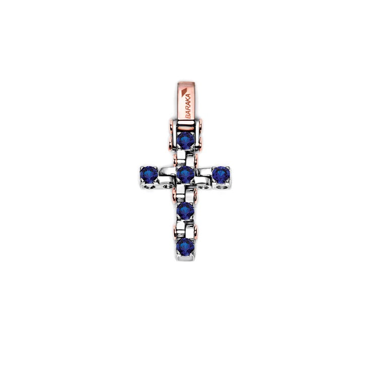 Baraka Tecnodiamonds Cross CR245061BRZA-192, a men's cross in rose and white gold set with sapphires