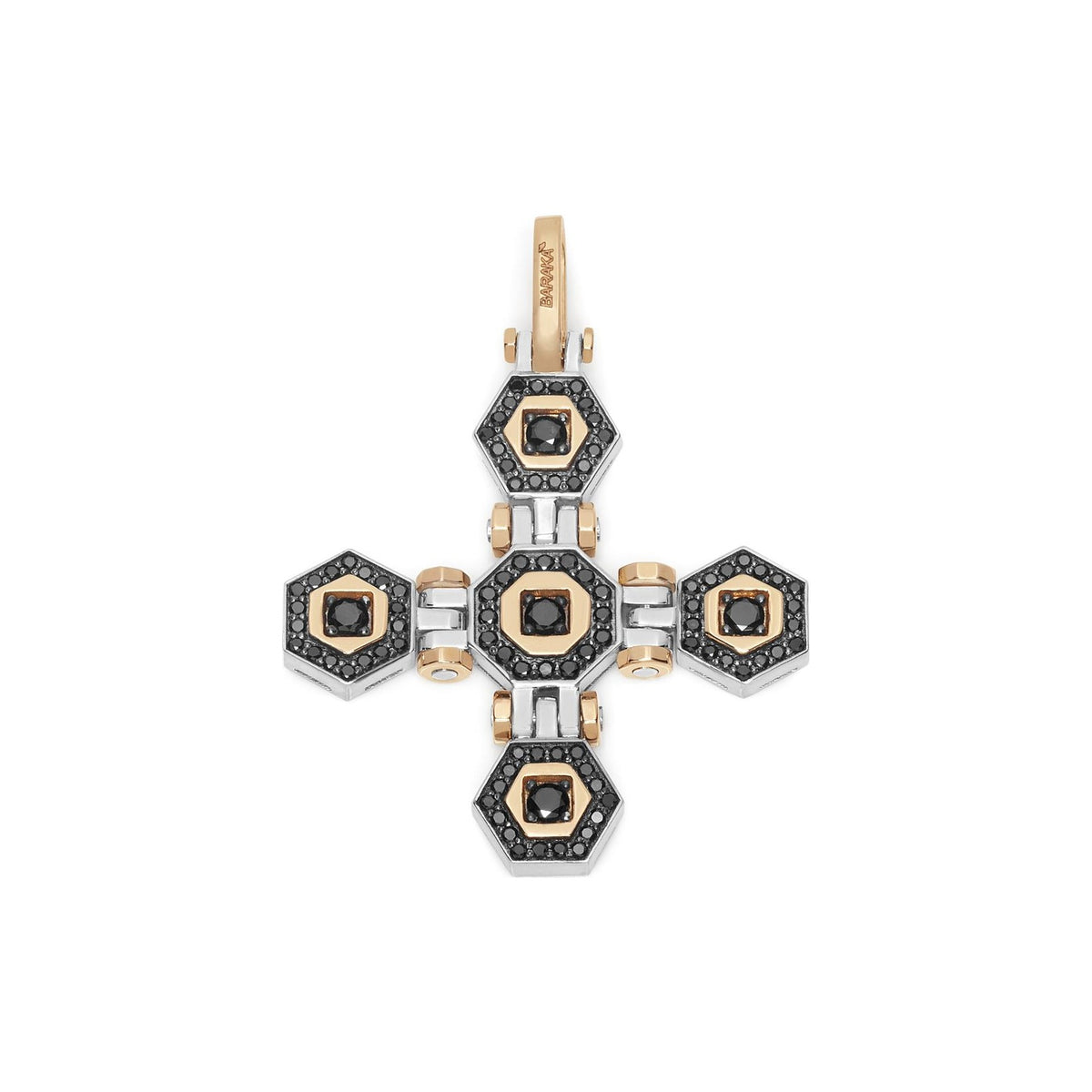 Baraka Tecnodiamonds Cross CR301021BRDN-69, a men's cross in rose and white gold set with diamonds