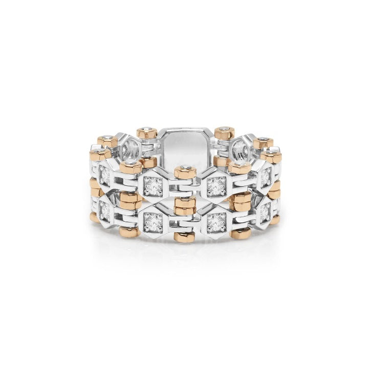 Baraka Technodiamonds Ring AN301031BRDB, a men's ring in rose and white gold set with diamonds
