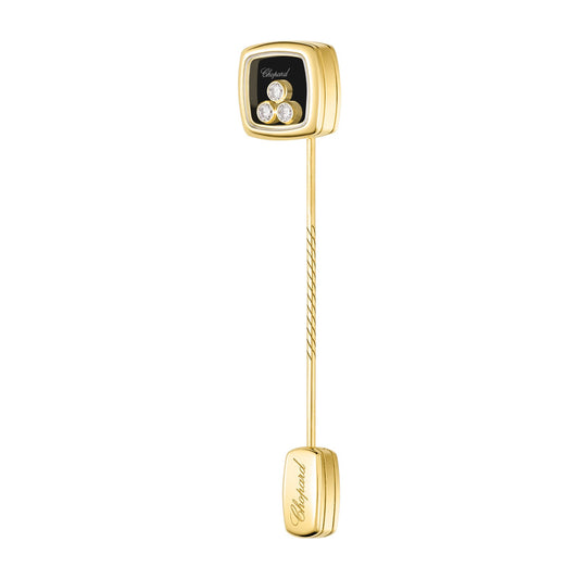 Chopard Happy Diamonds brooch in 18k ethical yellow gold with onyx view 2
