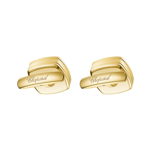 Chopard Happy Diamonds cufflinks in 18k ethical yellow gold with onyx view 2