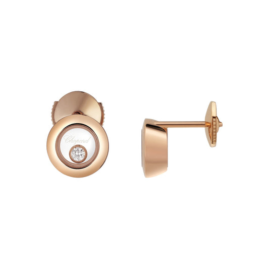Chopard Happy Diamonds earrings in 18k ethical rose gold with moving diamonds view 2