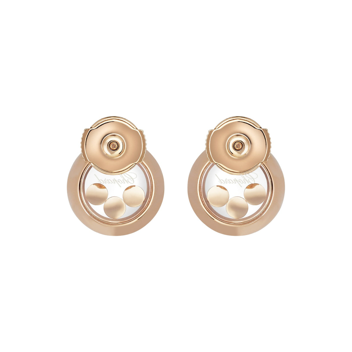 Chopard Happy Diamonds earrings in 18k ethical rose gold with moving diamonds view 4