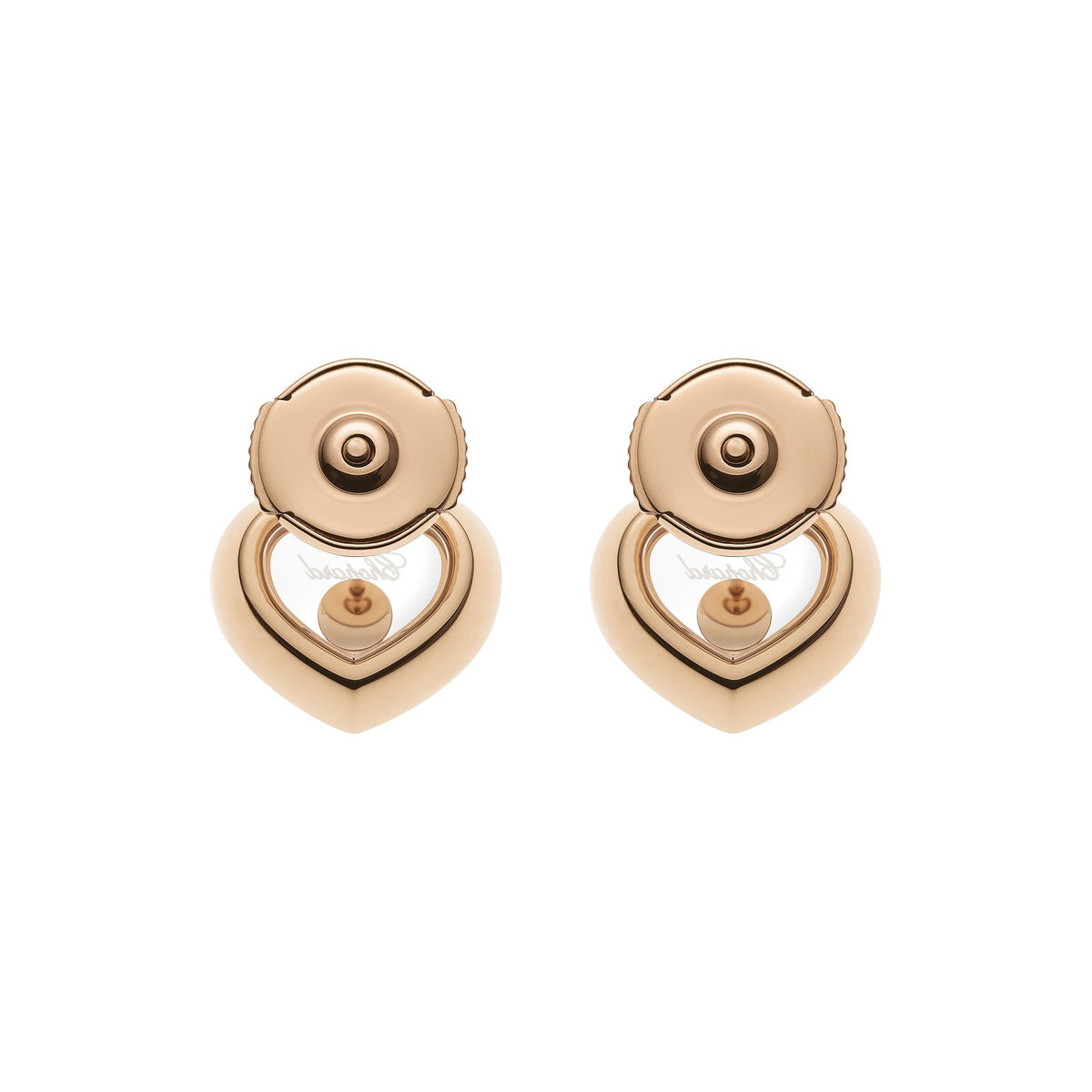 Chopard Happy Diamonds earrings in 18k ethical rose gold with moving diamonds view 4