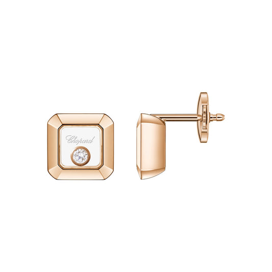 Chopard Happy Diamonds earrings in 18k ethical rose gold with moving diamonds view 2