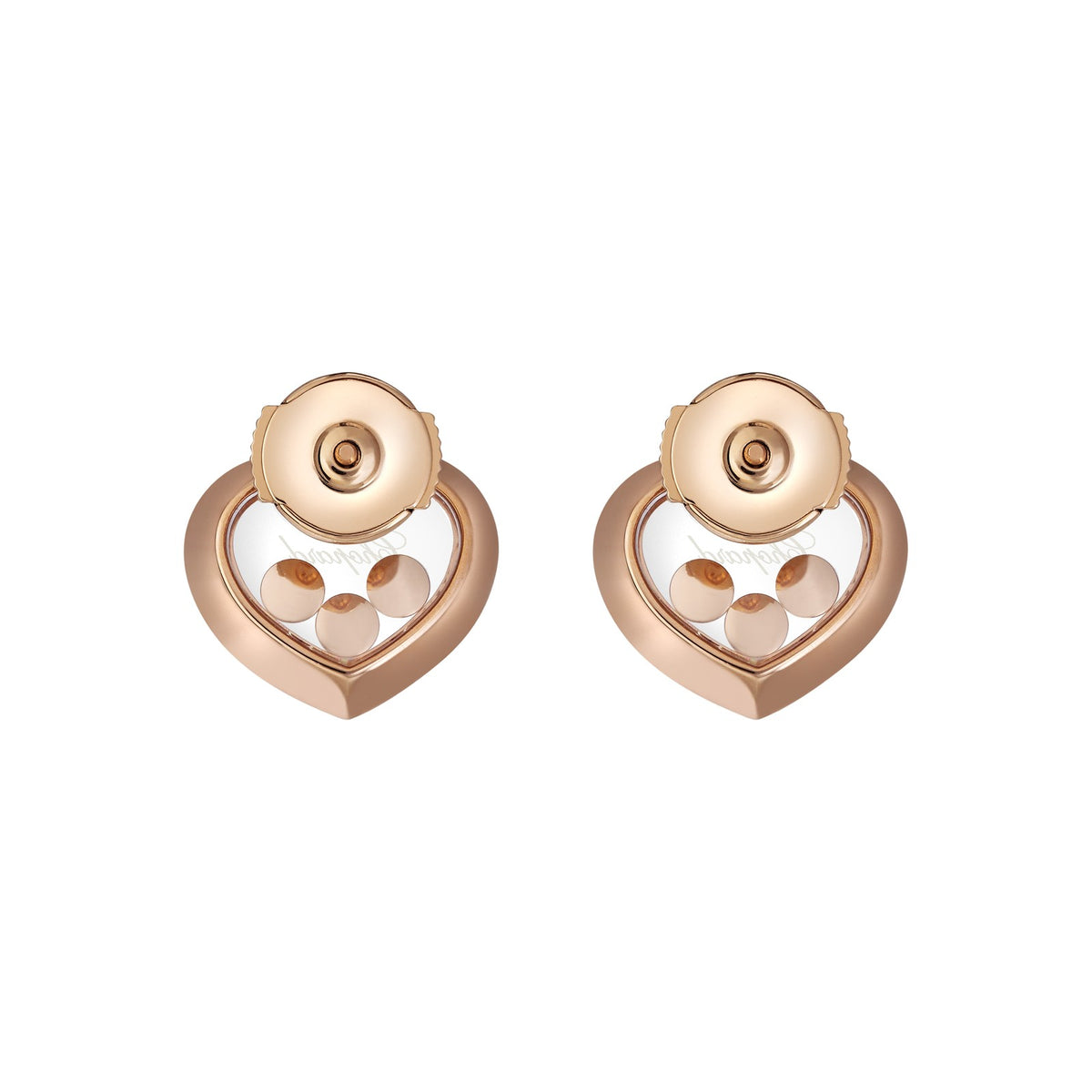 Chopard Happy Diamonds earrings in 18k ethical rose gold with moving diamonds view 4