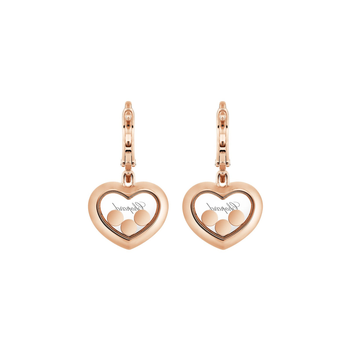 Chopard Happy Diamonds earrings in 18k ethical rose gold with moving diamonds view 4