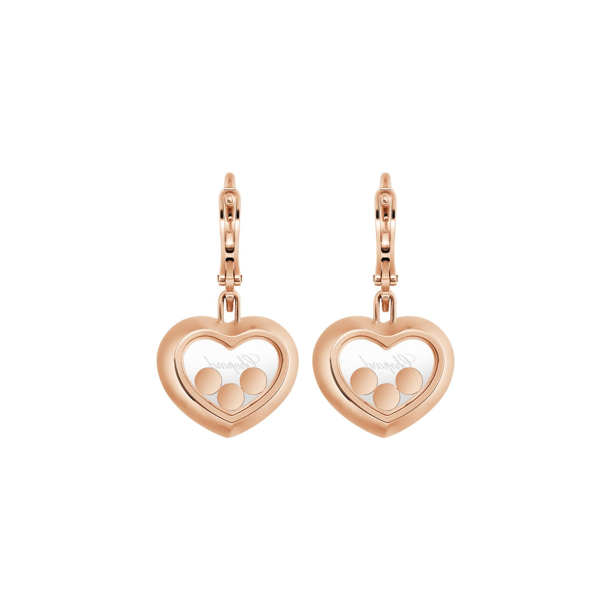 Chopard Happy Diamonds earrings in 18k ethical rose gold with moving diamonds view 4