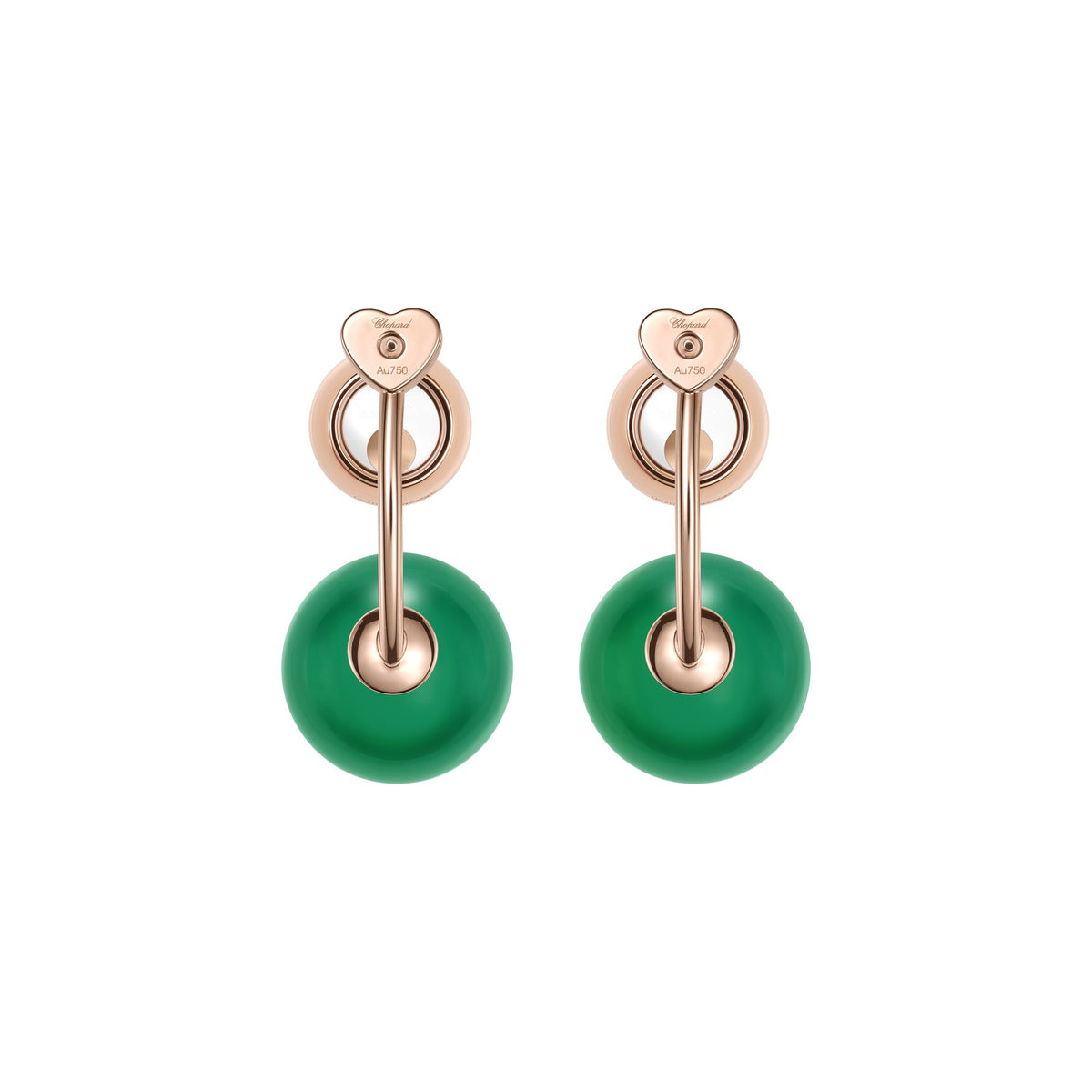 Chopard Happy Diamonds earrings in 18k ethical rose gold with diamonds and agate view 4