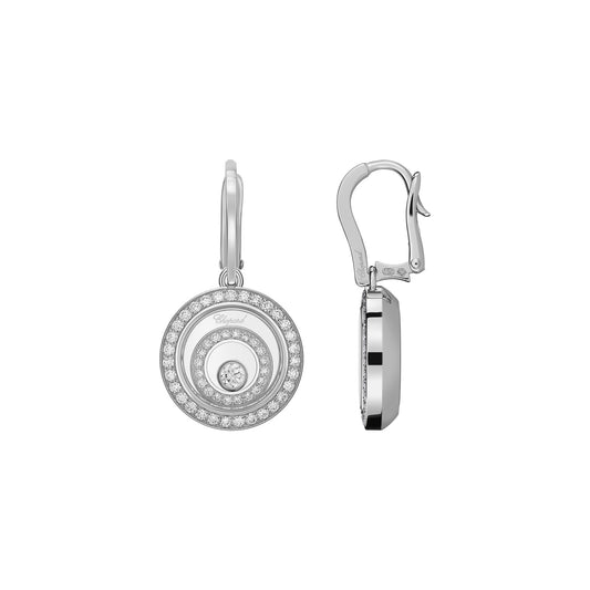 Chopard Happy Diamonds earrings in 18k ethical white gold with moving diamonds view 2