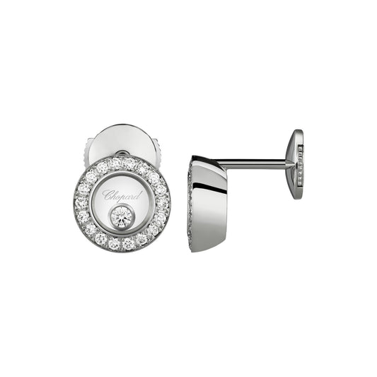 Chopard Happy Diamonds earrings in 18k ethical white gold with moving diamonds view 2
