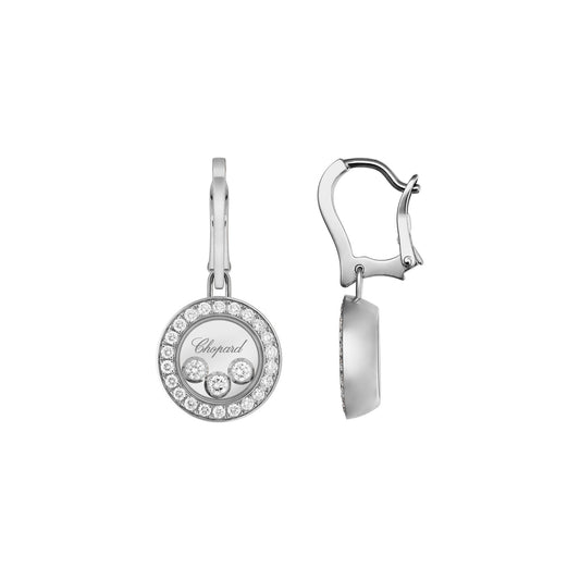 Chopard Happy Diamonds earrings in 18k ethical white gold with moving diamonds view 2