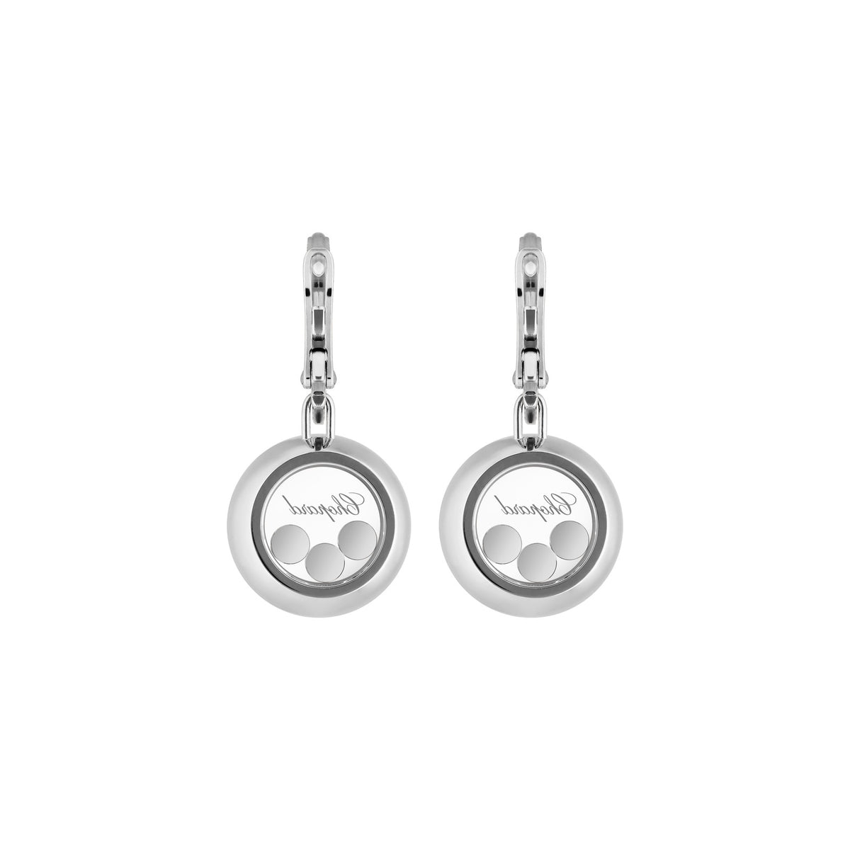 Chopard Happy Diamonds earrings in 18k ethical white gold with moving diamonds view 4