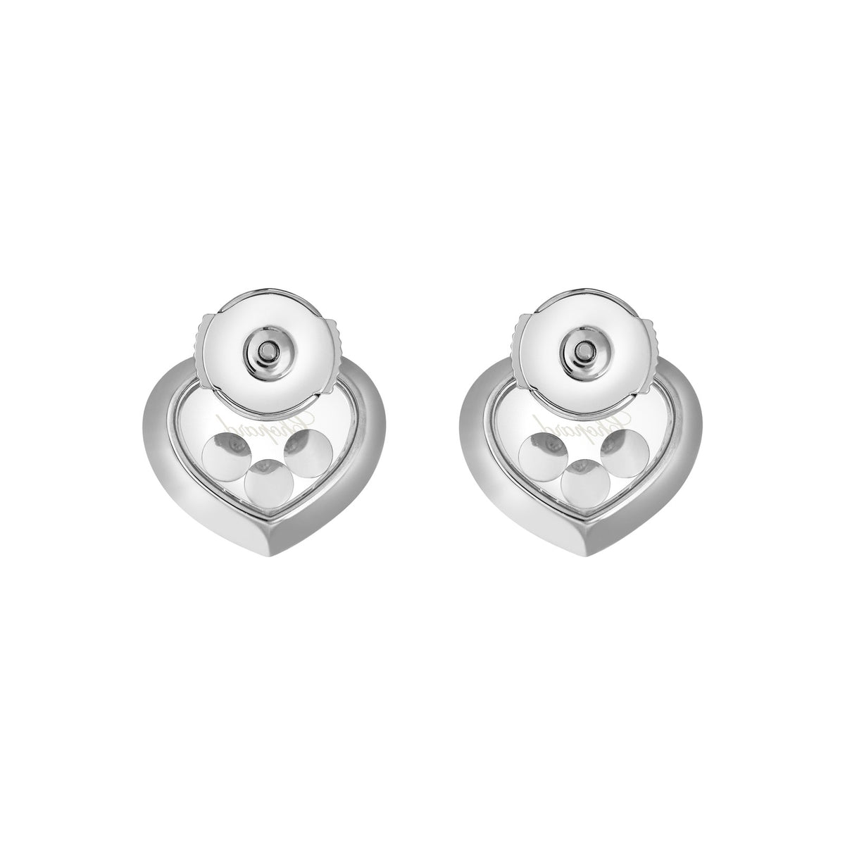 Chopard Happy Diamonds earrings in 18k ethical white gold with moving diamonds view 4