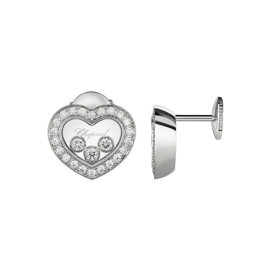 Chopard Happy Diamonds earrings in 18k ethical white gold with moving diamonds view 2