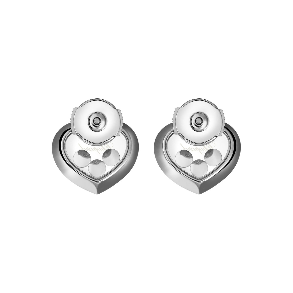 Chopard Happy Diamonds earrings in 18k ethical white gold with moving diamonds view 4