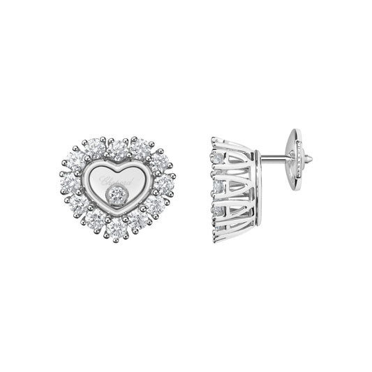Chopard Happy Diamonds earrings in 18k ethical white gold with moving diamonds view 2