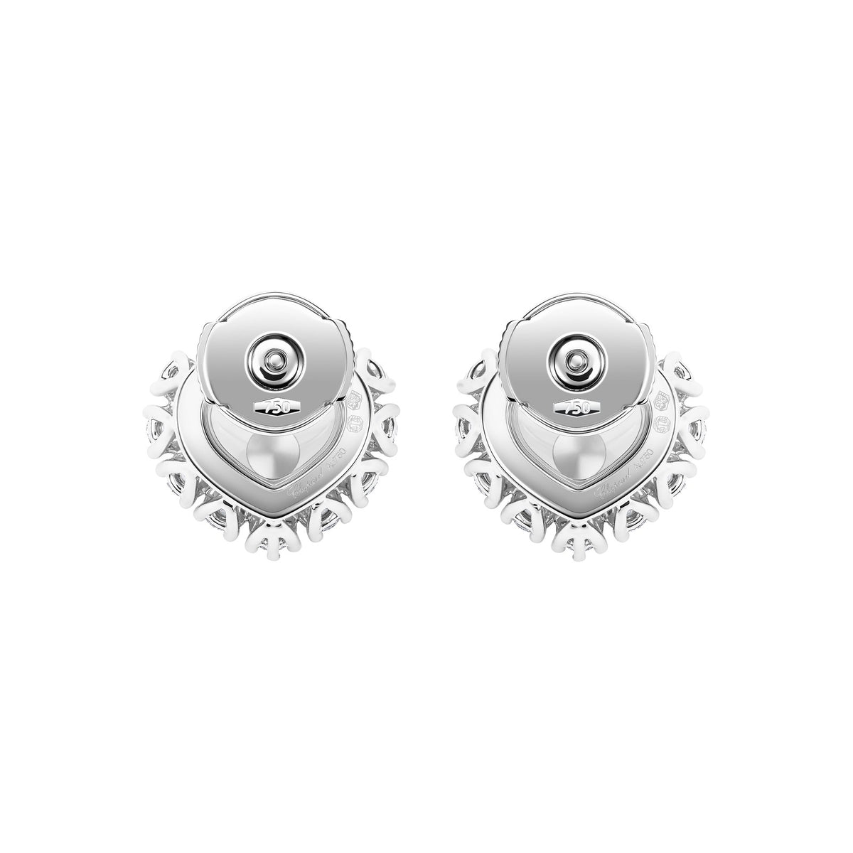Chopard Happy Diamonds earrings in 18k ethical white gold with moving diamonds view 4