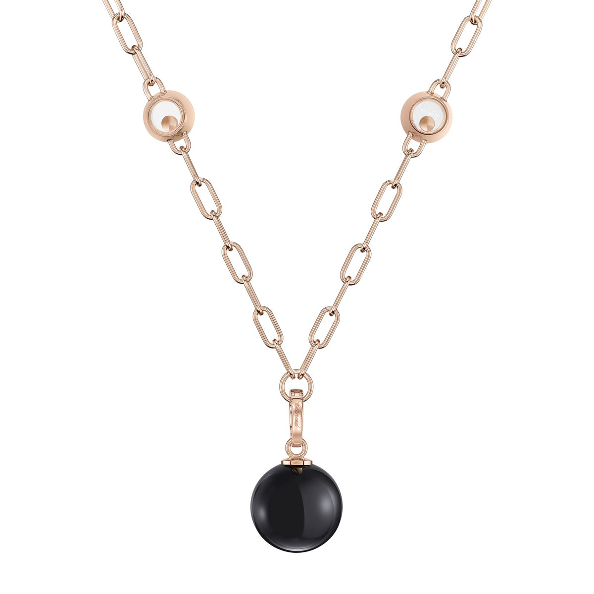 Chopard Happy Diamonds necklace in 18k ethical rose gold with diamonds and onyx, view 3