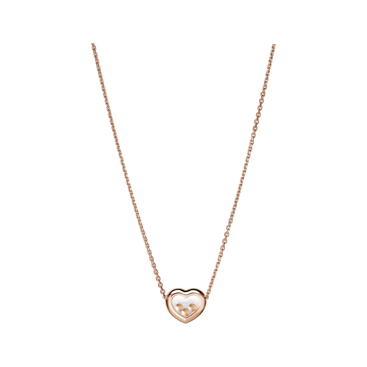 Chopard Happy Diamonds necklace in 18k ethical rose gold with moving diamonds view 4