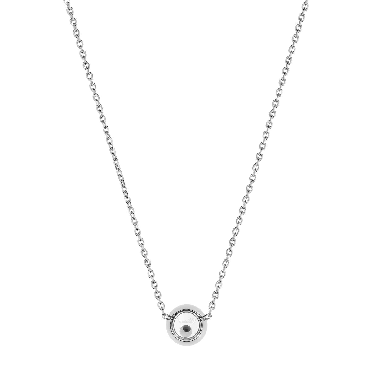 Chopard Happy Diamonds necklace in 18k ethical white gold with moving diamonds view 4