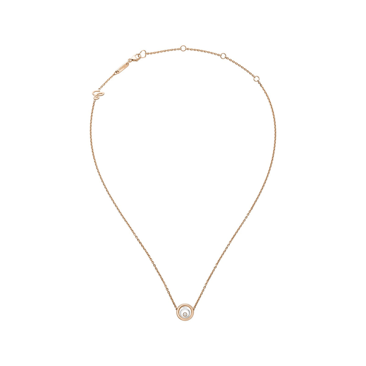 Chopard Happy Diamonds necklace in 18k ethical white and rose gold with moving diamonds view 3