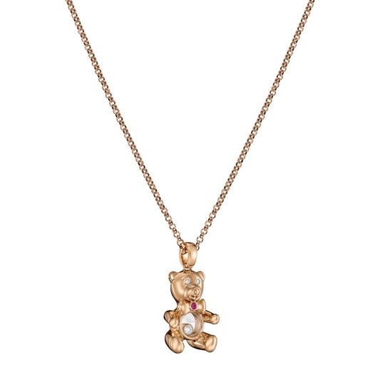 Chopard Happy Diamonds pendant in 18k ethical rose gold with moving diamonds and rubies, view 2