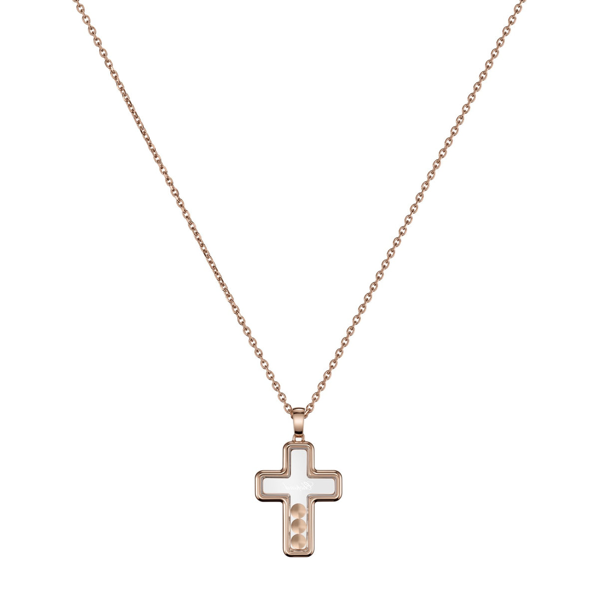 Chopard Happy Diamonds pendant in 18k ethical rose gold with moving diamonds, view 4