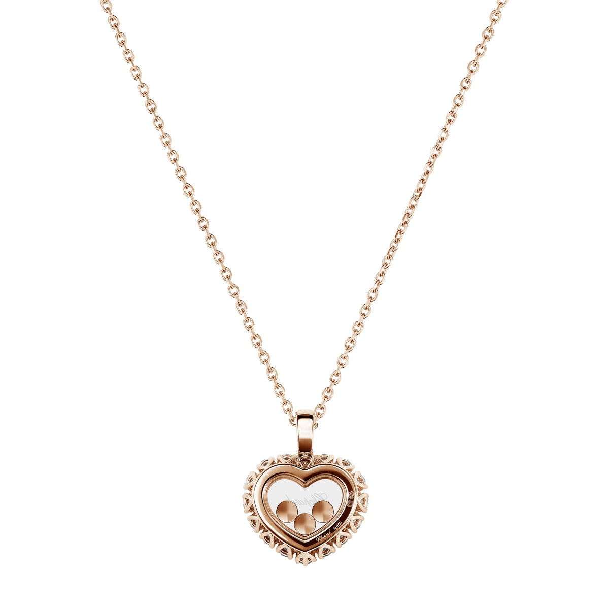 Chopard Happy Diamonds pendant in 18k ethical rose gold with moving diamonds, view 4
