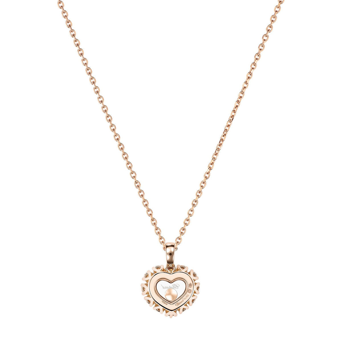 Chopard Happy Diamonds pendant in 18k ethical rose gold with moving diamonds, view 4