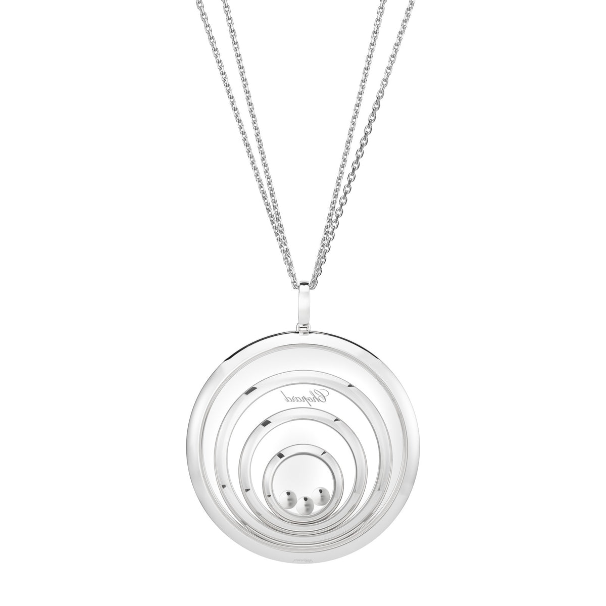 Chopard Happy Diamonds pendant in 18k ethical white gold with moving diamonds view 4