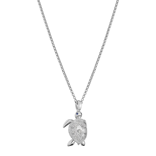 Chopard Happy Diamonds pendant in 18k ethical white gold with moving diamonds and sapphires, view 2