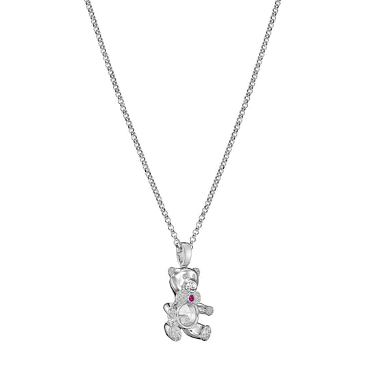 Chopard Happy Diamonds pendant in 18k ethical white gold with moving diamonds and rubies, view 2