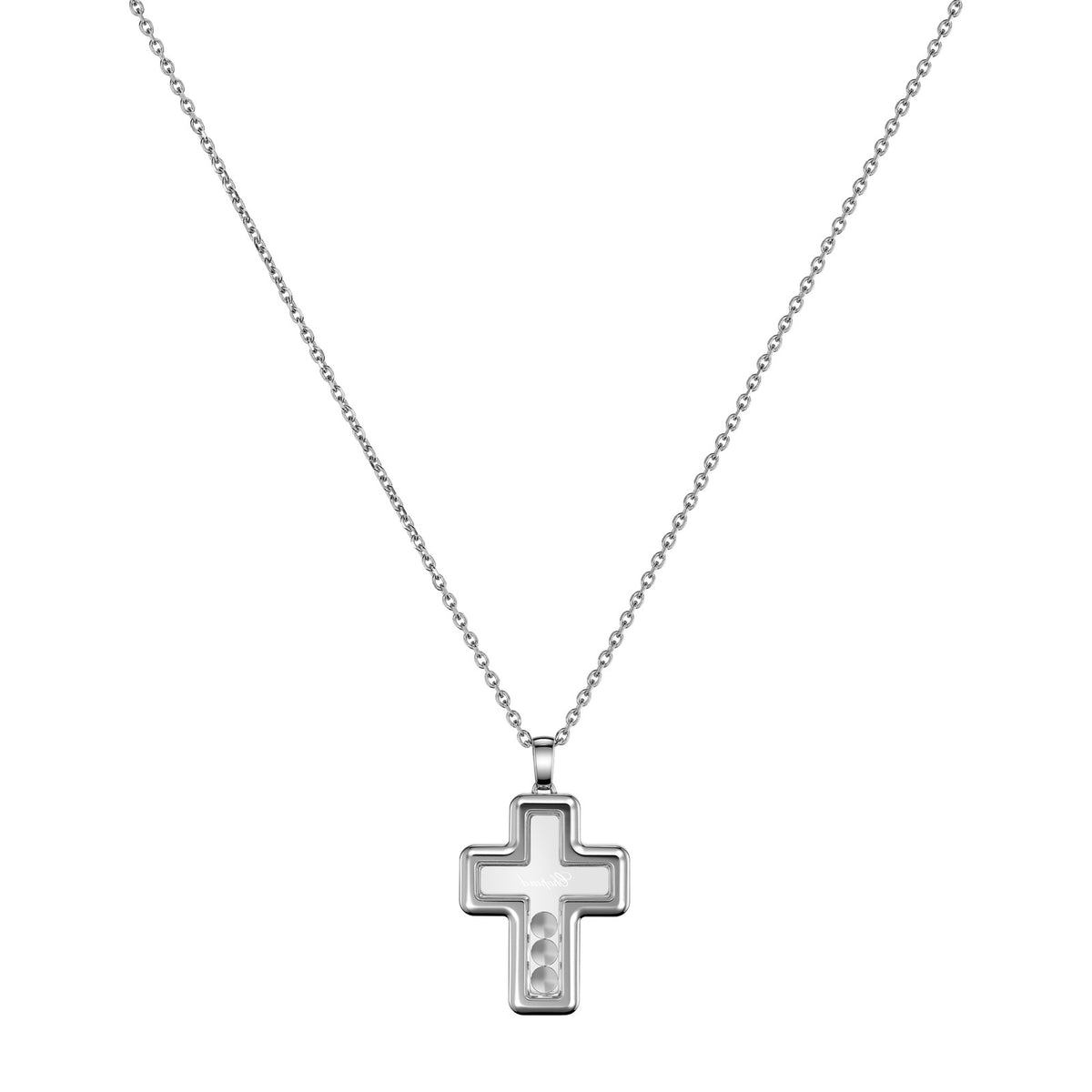 Chopard Happy Diamonds pendant in 18k ethical white gold with moving diamonds, view 4