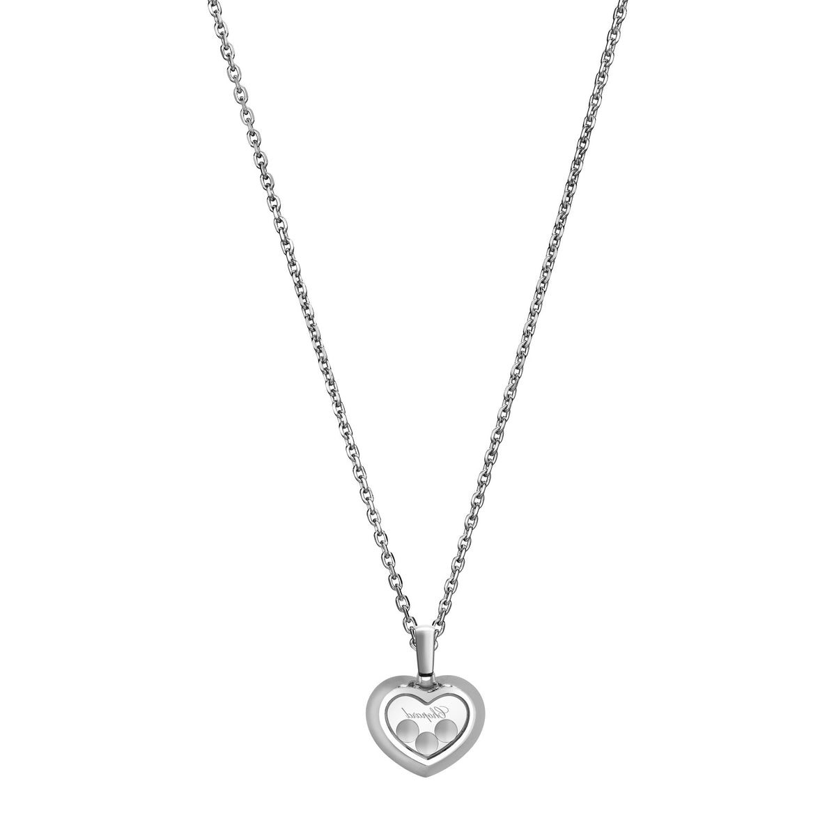 Chopard Happy Diamonds pendant in 18k ethical white gold with moving diamonds, view 4