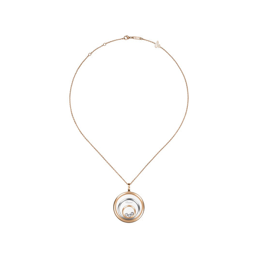 Chopard Happy Diamonds pendant in 18k ethical white and rose gold with moving diamonds view 2