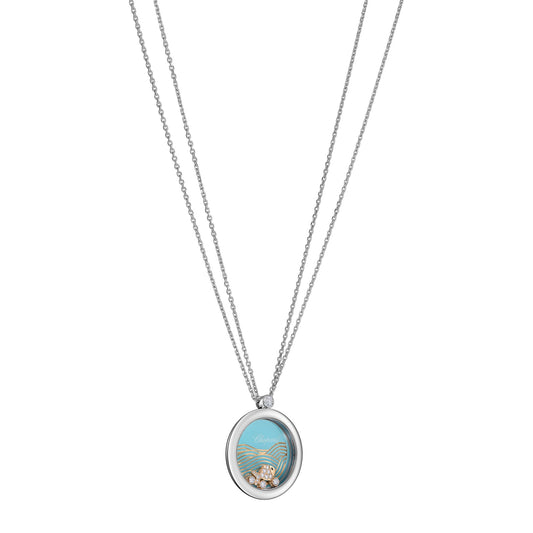 Chopard Happy Diamonds pendant in 18k ethical white and rose gold with moving diamonds, view 2