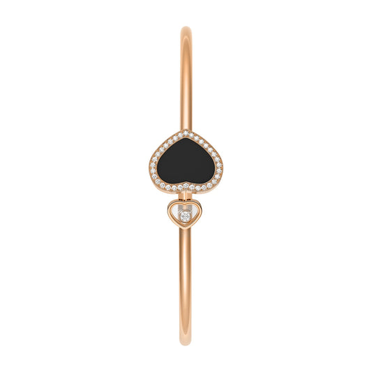 Chopard Happy Hearts bangle in 18k ethical rose gold with diamonds and onyx view 2