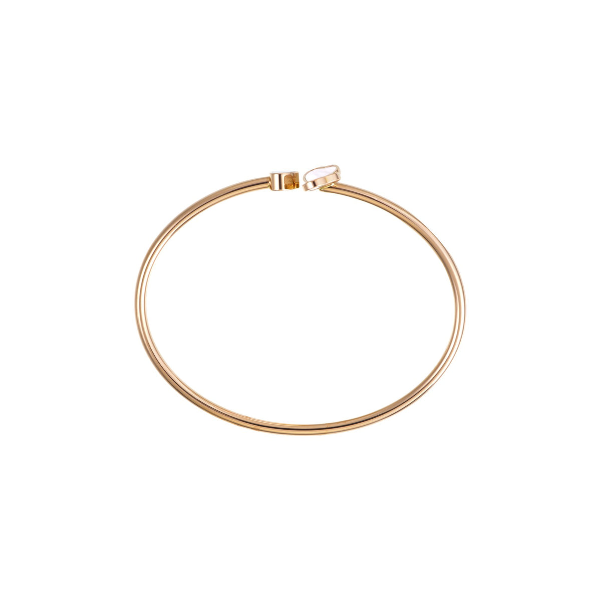 Chopard Happy Hearts bangle in 18k ethical rose gold with diamonds and mother of pearl view 3