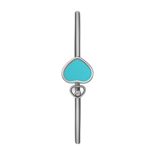 Chopard Happy Hearts bangle in 18k ethical white gold with diamonds and turquoise view 2