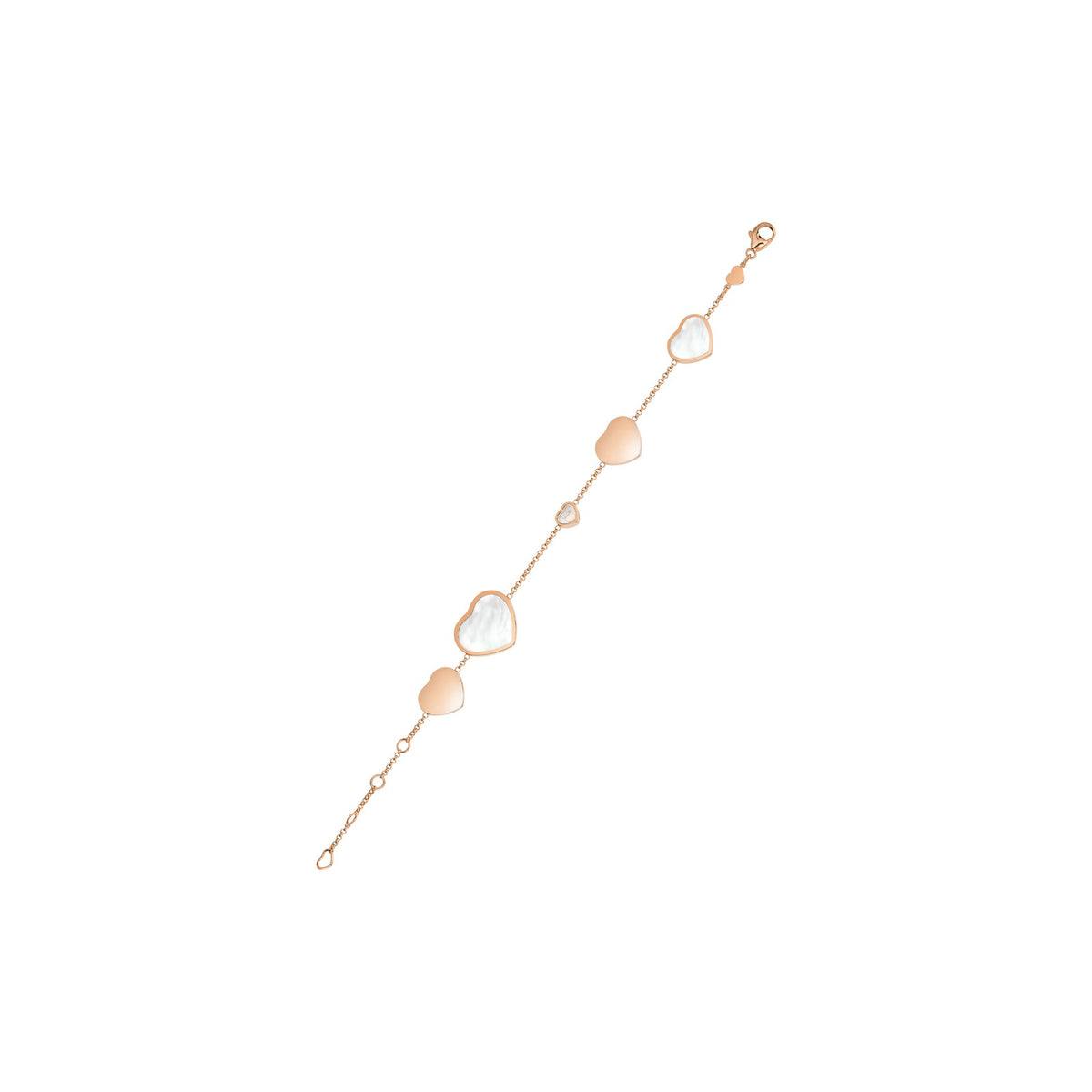 Chopard Happy Hearts bracelet in 18k ethical rose gold with moving diamonds and mother of pearl view 3