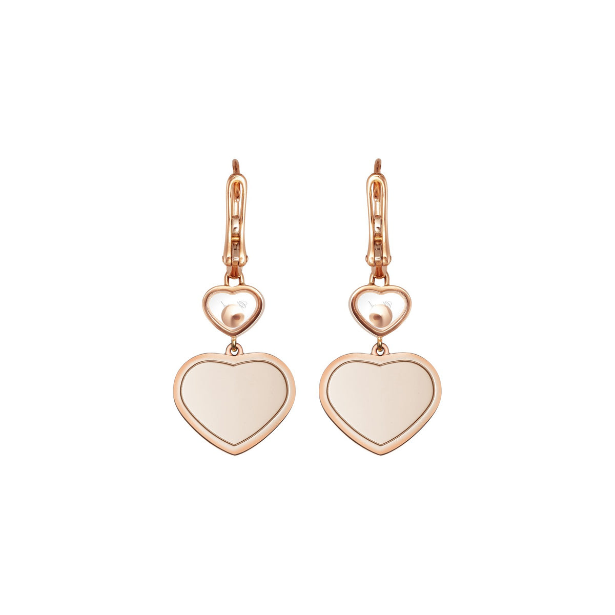 Chopard Happy Hearts earrings in 18k ethical rose gold with moving diamonds view 4