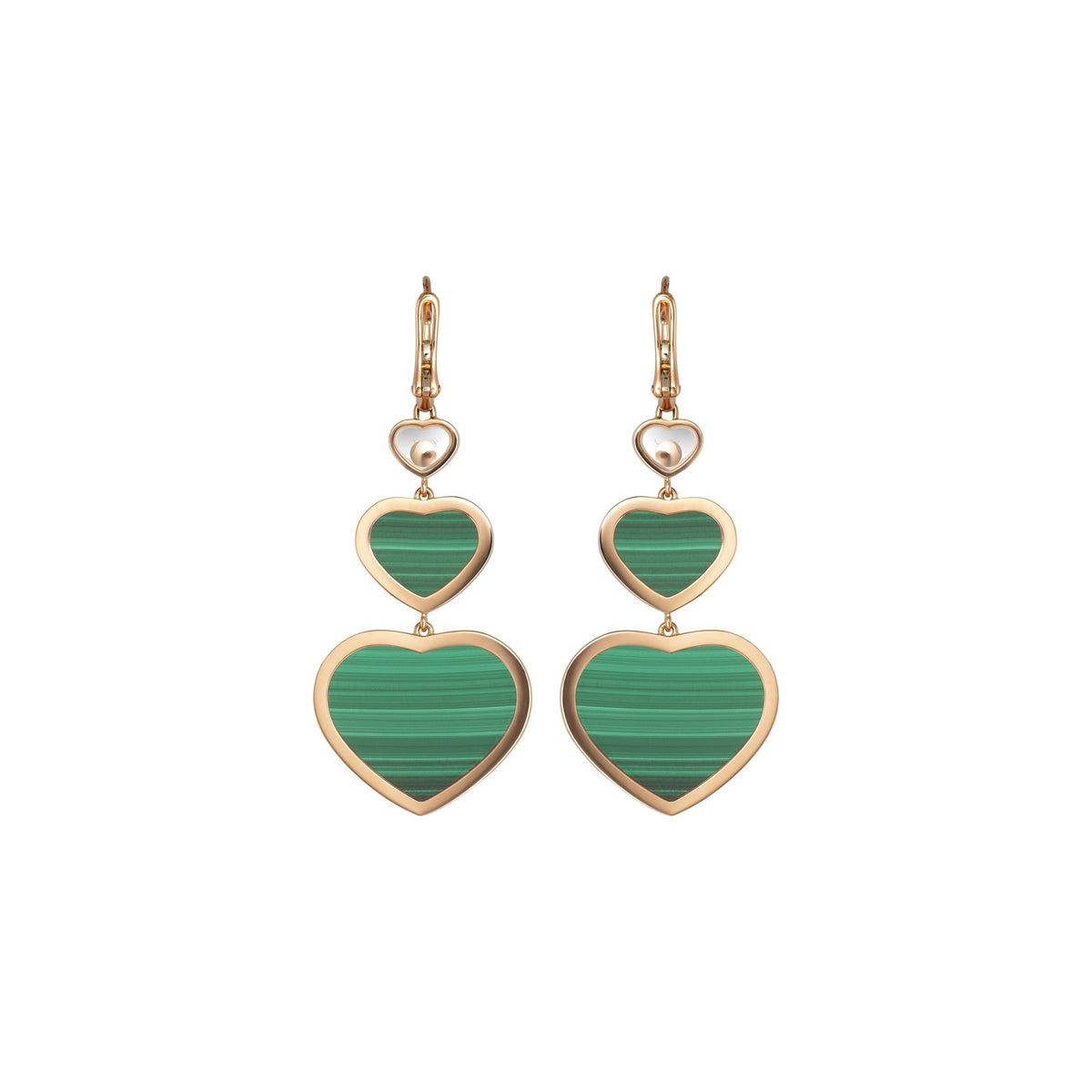 Chopard Happy Hearts earrings in 18k ethical rose gold with malachite view 4